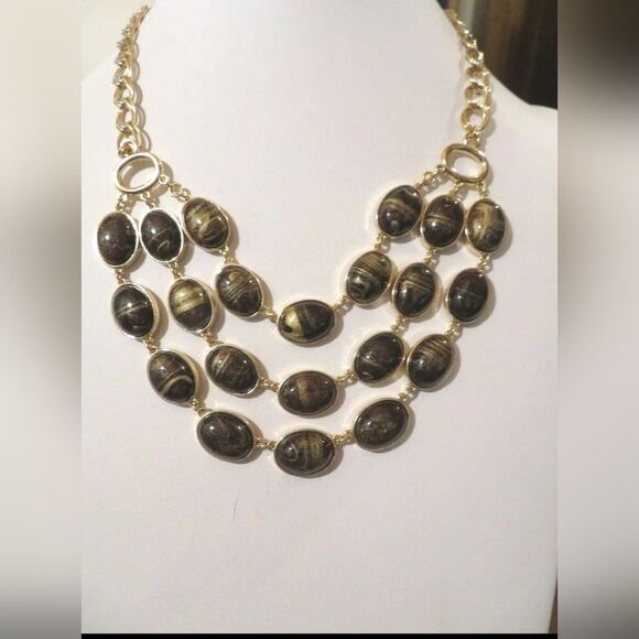 TALBOTS GOLD/BLACK SWIRL NECKLACE 18"-21" NWOT - Picture 1 of 4